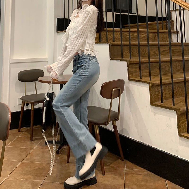 Quần jean ống loe eo cao phong cách Hàn Quốc trẻ trung cho nữ