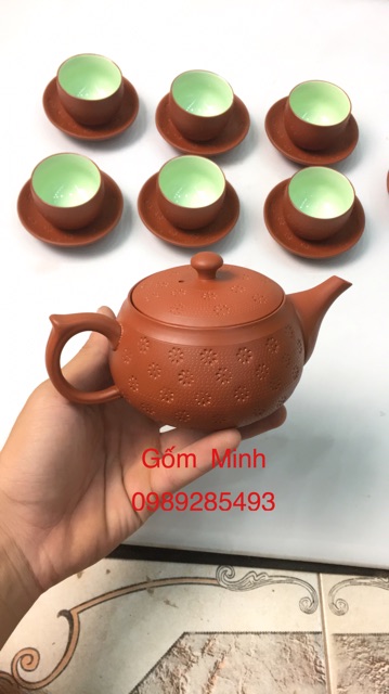 Ấm chén ngàn hoa men đỏ gốm Bát Tràng cao cấp