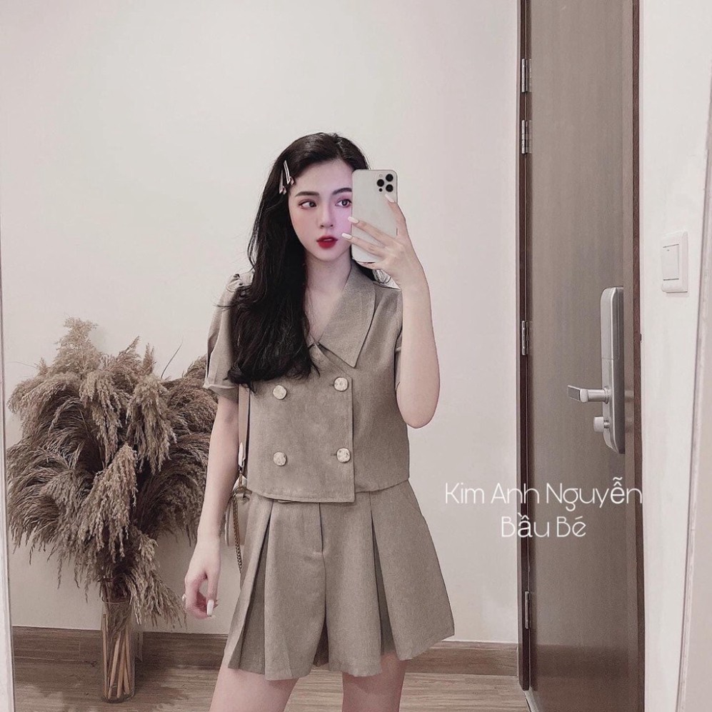 áo blazer ngắn tay bồng dáng crt kèm quần sóc chiết ly cực xinh Chất đũi xước tàu đứng phom cao cấp ulzzang xiao chất đẹ