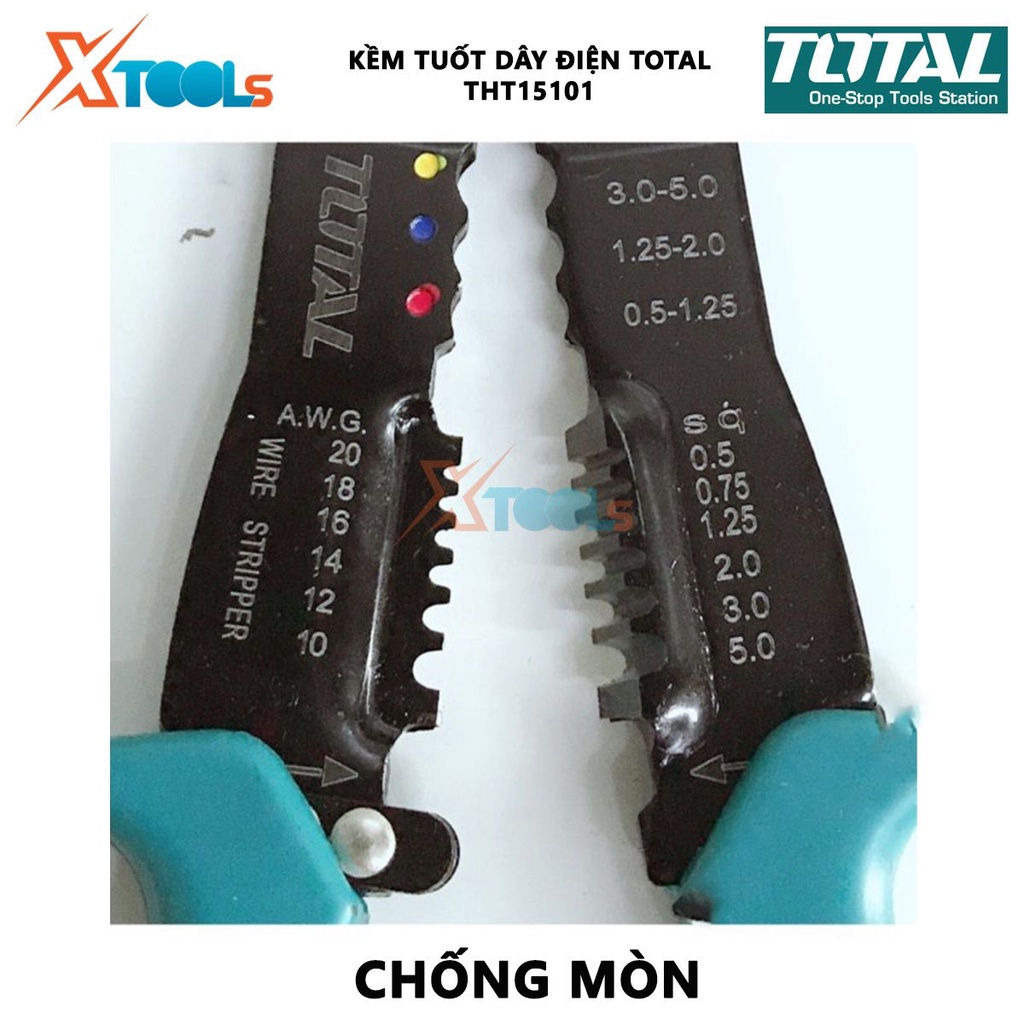 Kềm tuốt dây điện TOTAL THT15101 Kìm tuốt dây Kích thước 10&quot; (254mm),Thép CR-V, tay cầm cách điện bóc, tách vỏ dây điện