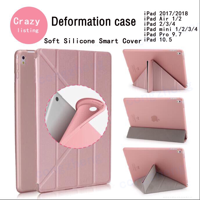 Deformation iPad case 2017 2018 9.7 inch Air mini 1 2 3 4 5 7 8 pro 10.5 10.2 10.9 Soft Silicone Smart Cover Ốp máy tính bảng silicon mềm cho