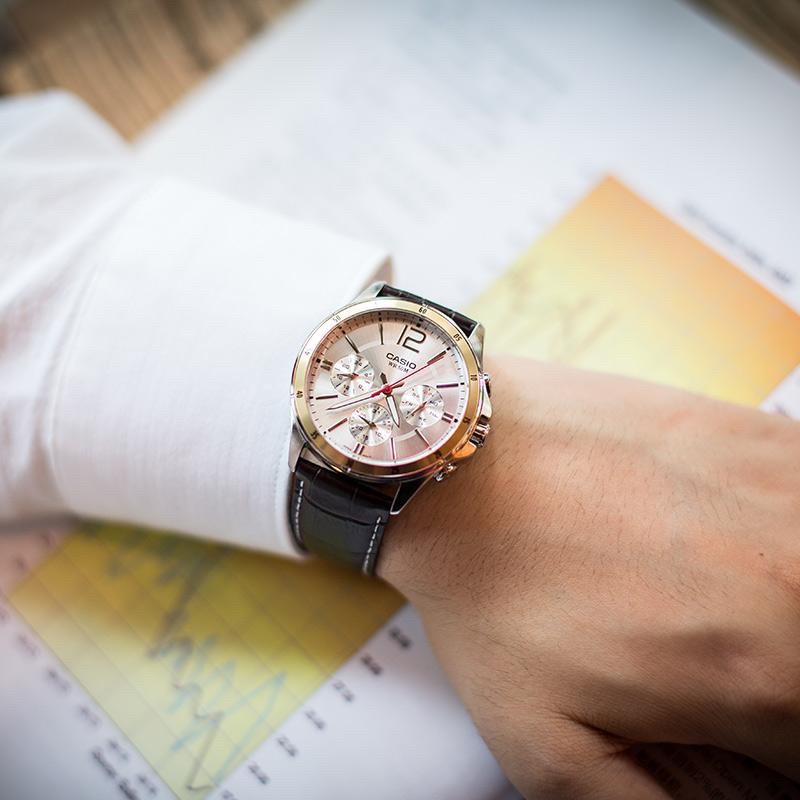 Đồng hồ nam dây da Casio chính hãng Anh Khuê MTP-1374L-7AVDF