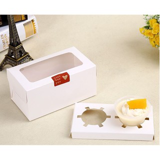 Hộp giấy cupcake trắng 2 bánh 16x7,5x9cm
