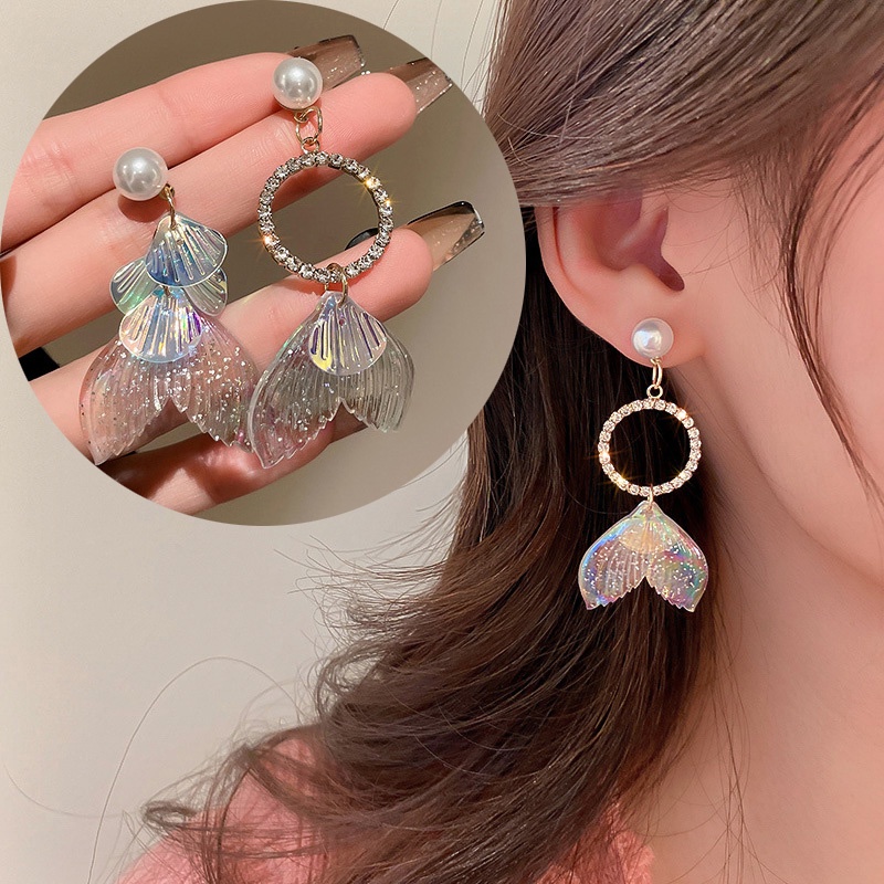 Bông Tai Mạ Bạc 925 Hình Đuôi Cá Đơn Giản Phong Cách Hàn Quốc Thời Trang