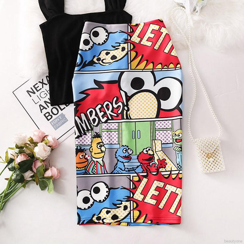 Chân váy bút chì lưng cao hoạ tiết hoạt hình thiết kế hợp thời trang