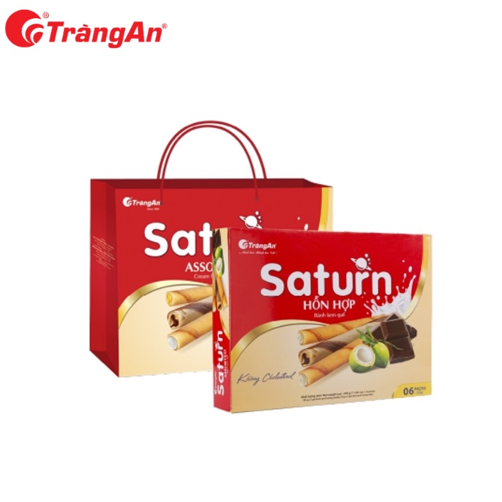 Bánh kem quế Saturn 330g, hỗn hợp socola và sữa dừa, không cholesterol, tặng kèm túi xách, thương hiệu Tràng An