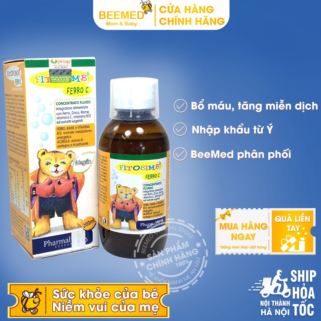 Siro Ferro C Bimbi - Bổ sung sắt, Vitamin C, kẽm cho bé - Siro Ferro C Bimbi của Fitobimbi - Nhập khẩu từ Ý