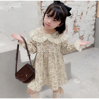 Váy hoa cổ ren dài tay cho bé gái