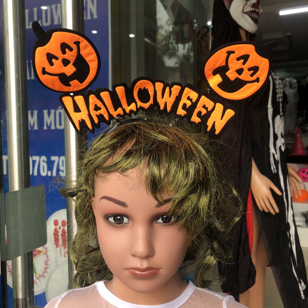 Bờm Halloween bí ngô và dơi cho bé hóa trang