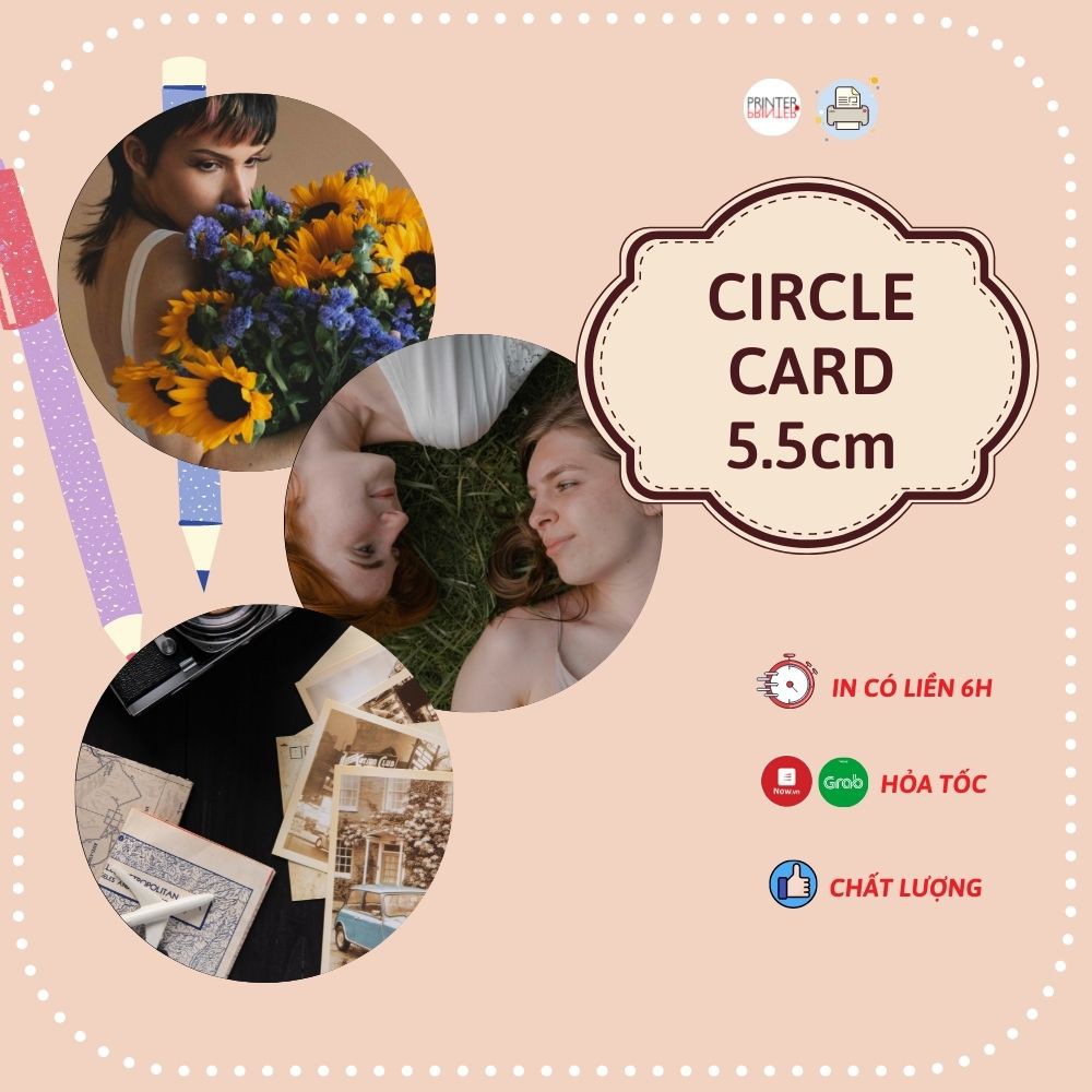 Card tròn CirlcleCard size 4cm- 5.5cm-7cm in theo yêu cầu ( In 1 mặt)