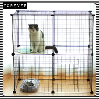 Chuồng quây thú cưng lắp ghép 13 miếng lưới đen - 1 miếng nhựa màu trắng- 1 cửa - 18 chốt đen
