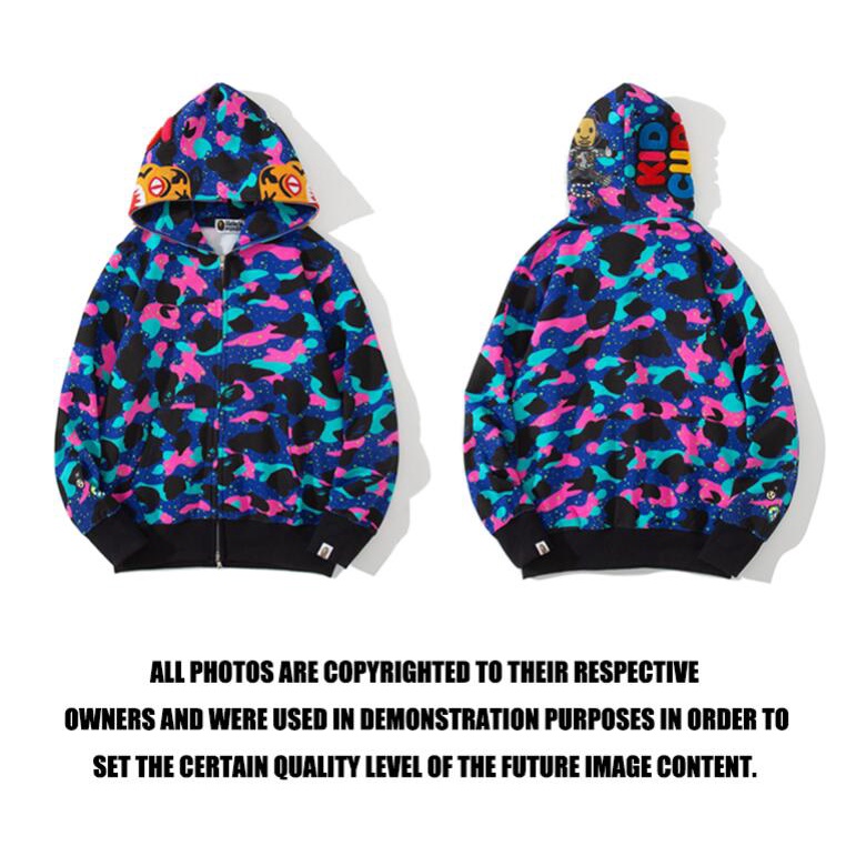 Bape Áo Khoác Có Nón Chất Liệu cotton In Họa Tiết Phối Khóa Kéo Cho Nam Nữ