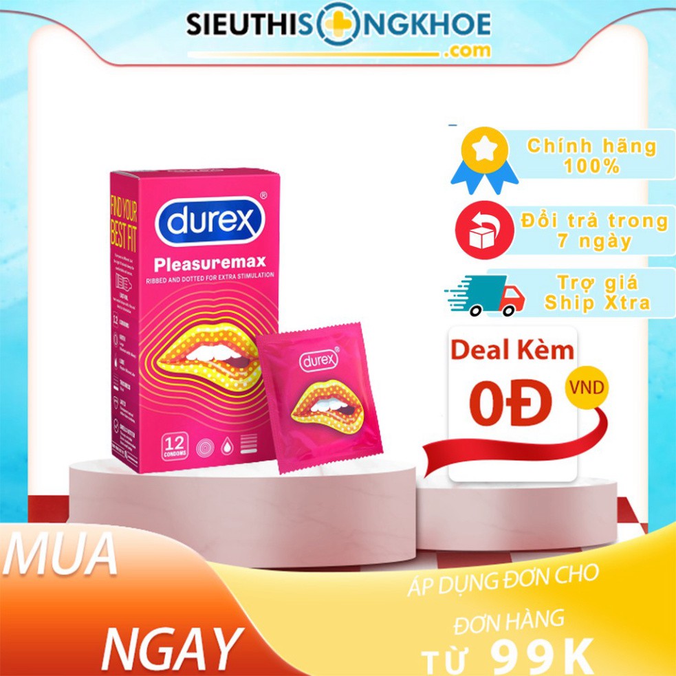 Bao Cao Su Durex Pleasuremax Hạt Nổi 56mm Hộp 12 Bao  - Hỗ Trợ Tăng Hưng Phấn Khi Quan Hệ [Có che tên sản phẩm]