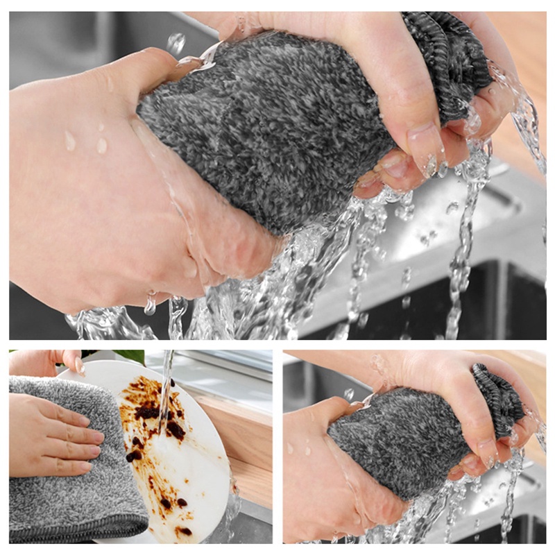 Bộ 5 Khăn Lau Bằng Vải Sợi Than Tre Dày Dặn Thấm Hút Không Dính Dầu Cho Nhà Bếp