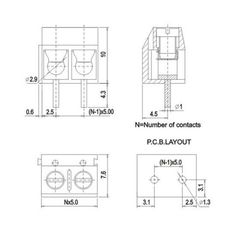 Đầu nối Domino kf301 2p 3p terminal bock chân thẳng