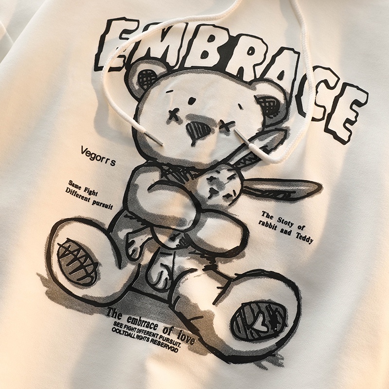 Áo Hoodie Tay Dài Form Rộng In Hình Gấu Dễ Phối Đồ