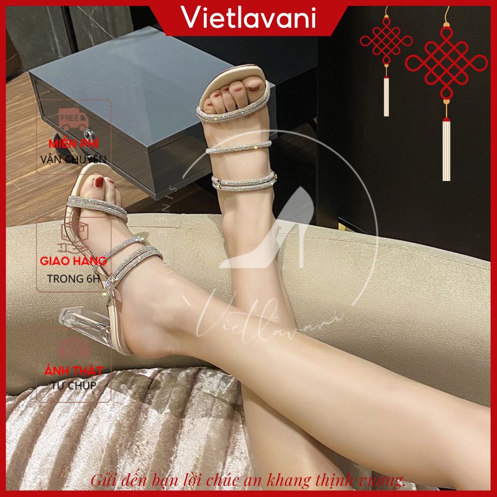 Guốc, sandal G24 cao 9 phân đính đá lấp lánh sang chảnh VIETLAVANI