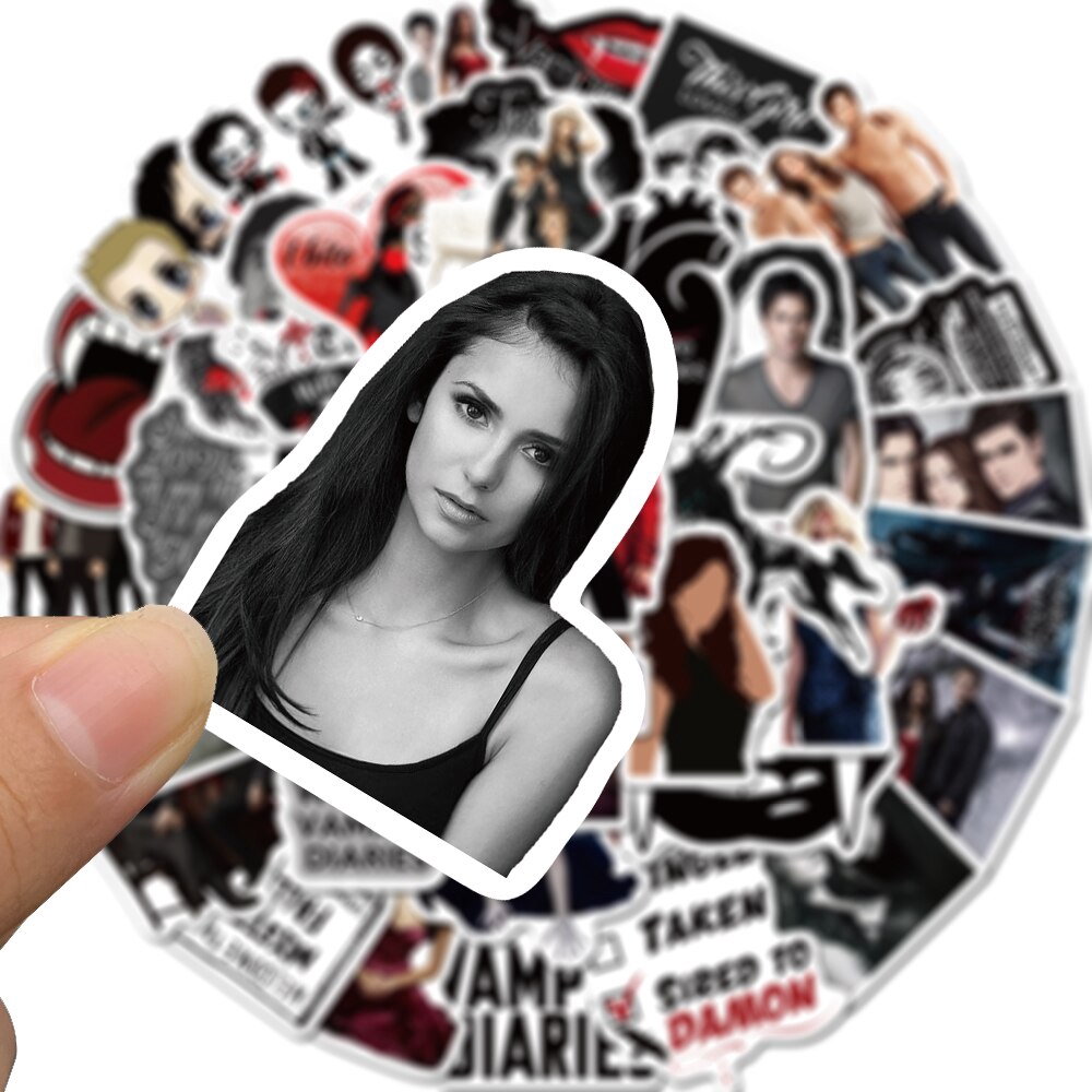 Set 50 sticker phim Mỹ The Vampire Diaries chống thấm nước độc đáo trang trí đồ chơi/ ván trượt/ máy tính trẻ em