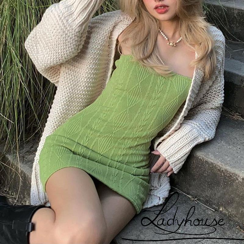 Đầm dệt kim hai dây ôm dáng màu sắc thời trang quyến rũ cho nữ