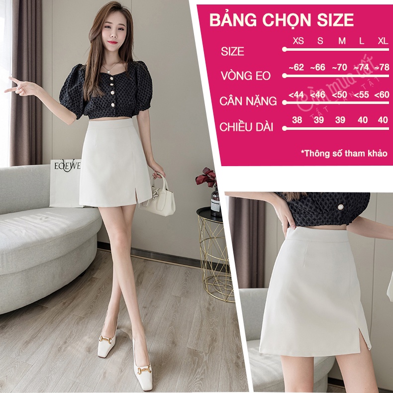 Chân váy ngắn xẻ tà gợi cảm CMT, váy ngắn xẻ đùi dáng A lưng cao chất đẹp dày dặn