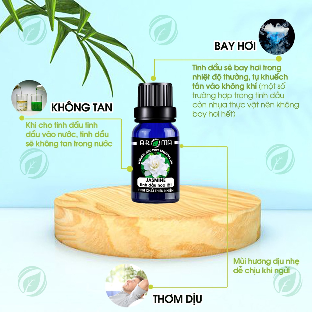 Combo 2 tinh dầu AROMA Sả chanh Lemongrass và Hoa Lài Jasmine, tinh dầu thơm phòng, thư giãn