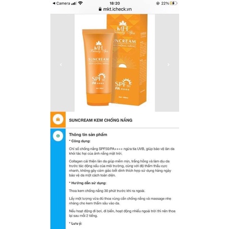 kem chống nắng SUNCREAM MH BEAUTY SPA ( CHỐNG NẮNG VẬT LÝ MH BEAUTY SPA)