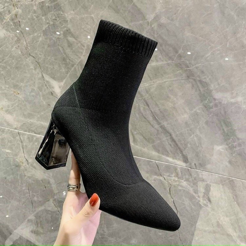 [Hot trend] Giày bốt len mũi nhọn gót gương 7p max tôn dáng