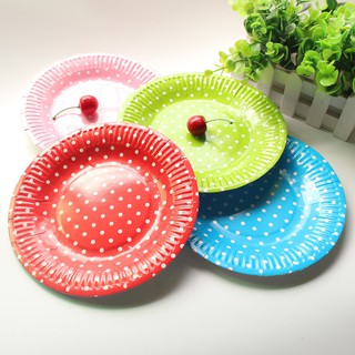 Set 10 đĩa giấy chấm bi trang trí, phục vụ sinh nhật, tiệc (18cm)