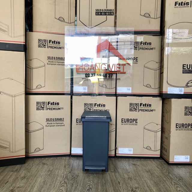Thùng Rác Fitis ComPact Xám Đen 10 Lít