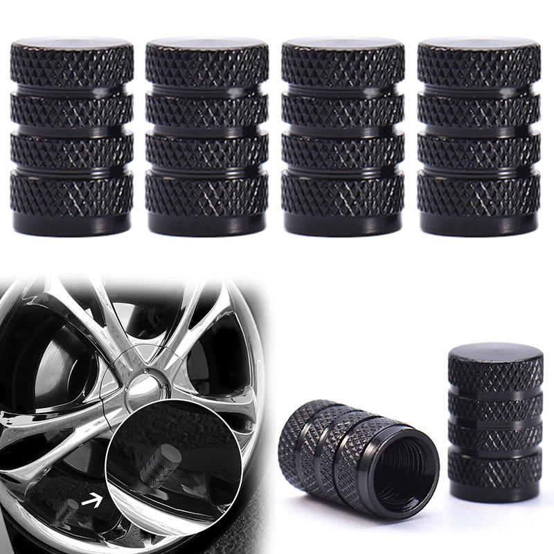 Set 4 Vỏ Bọc Van Bánh Xe Hơi Mini Bằng Nhôm Màu Đen Chống Bụi Thông Dụng