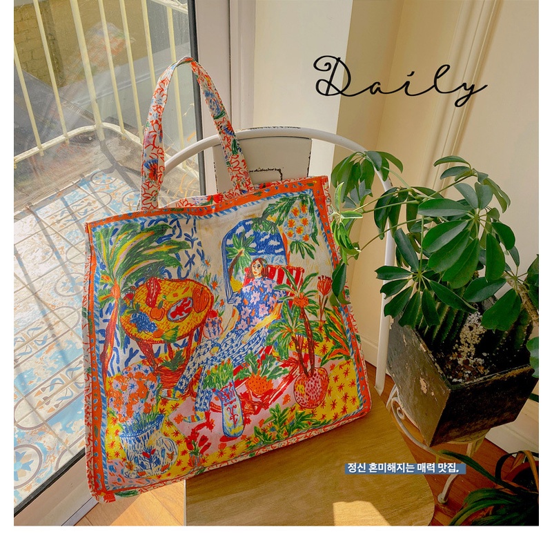 Túi Xách Canvas Hai Mặt In Họa Tiết Hoa Thời Trang Cho Nữ