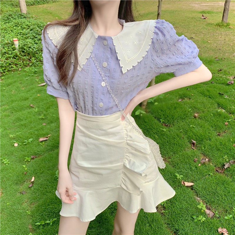 Áo Sơ Mi Cổ Búp Bê Tay Phồng In Họa Tiết Hoa Phong Cách Retro Hợp Thời Trang | BigBuy360 - bigbuy360.vn