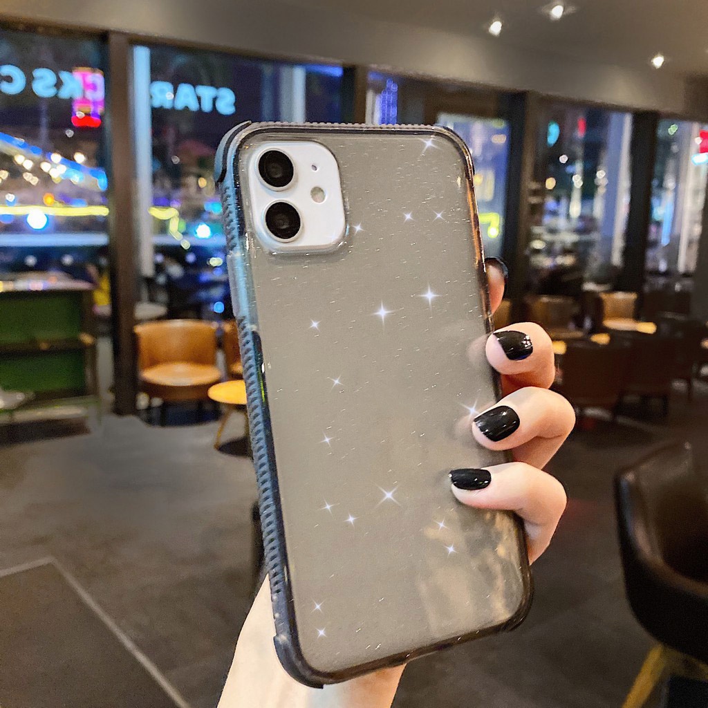 Ốp lưng điện thoại Glitter Powder cho iPhone 11 12 pro max XS Max XR X Ốp lưng TPU mềm trong suốt chống sốc cho iPhone 7 8 Plus Cas