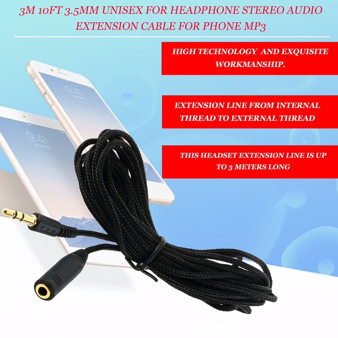 Cáp Nối Dài Tai Nghe 993m 10ft 3.5mm Cho Điện Thoại Mp3