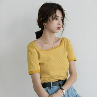 Áo thun nữ cổ vuông kẻ sọc đơn giản 42642