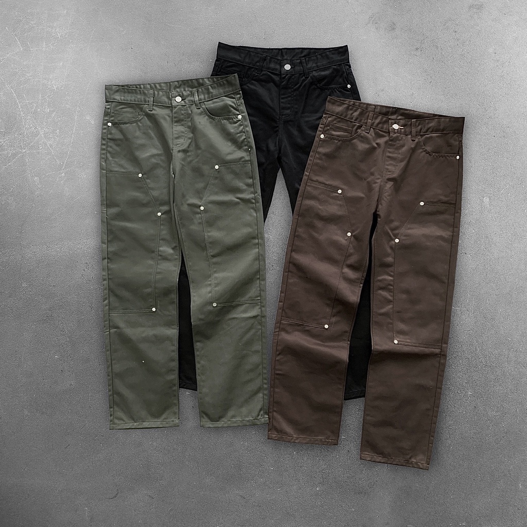 Quần Kaki Double Knee ống suông/ ống đứng cargo dáng regular