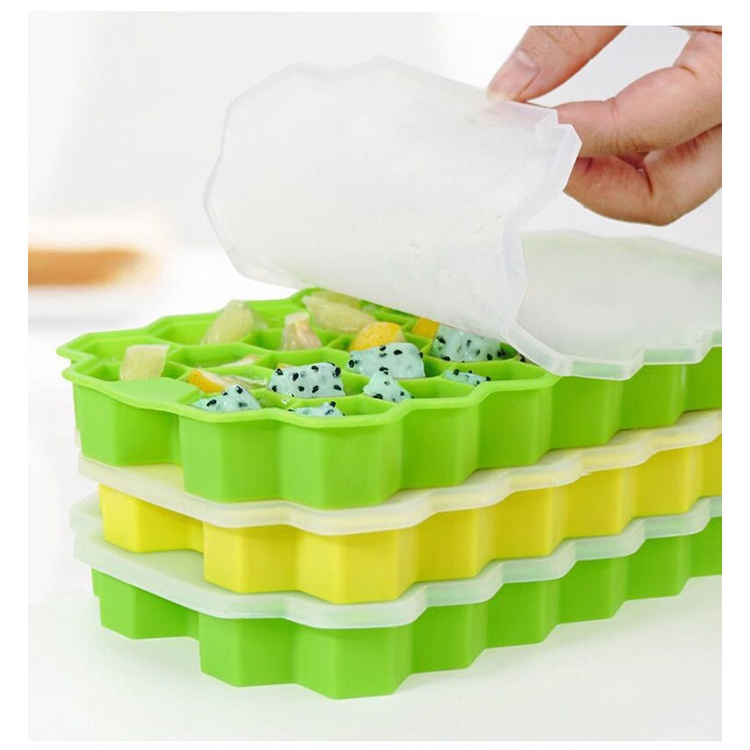 Khay Làm Đá Viên Hình Tổ Ong Bằng Silicone Cấp Thực Phẩm Có Thể Tháo Rời Kèm Nắp Đậy Cho Nhà Bếp