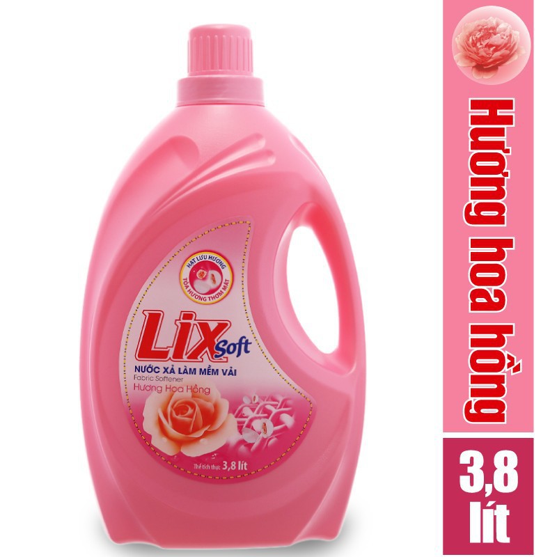 Nước Xả Vải LIX Hương Hoa Hồng 3.8L - Lưu hương trên từng sợi vải - LSH38