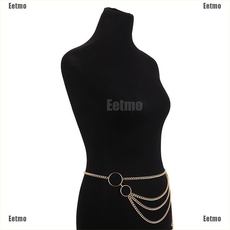 (Eetmo)Women Metal Chain Retro Belt High Waist Hip Coin Charms Waistband Body Chain-VN