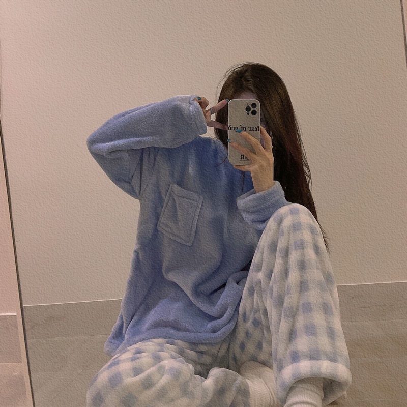 Bộ Đồ Ngủ Nữ Mùa Thu Và Mùa Đông San Hô Nhung Dày Màu Đỏ Mùa Đông Đi Ra Ngoài FlannelinsGió Phù Hợp Với Dịch Vụ Nhà