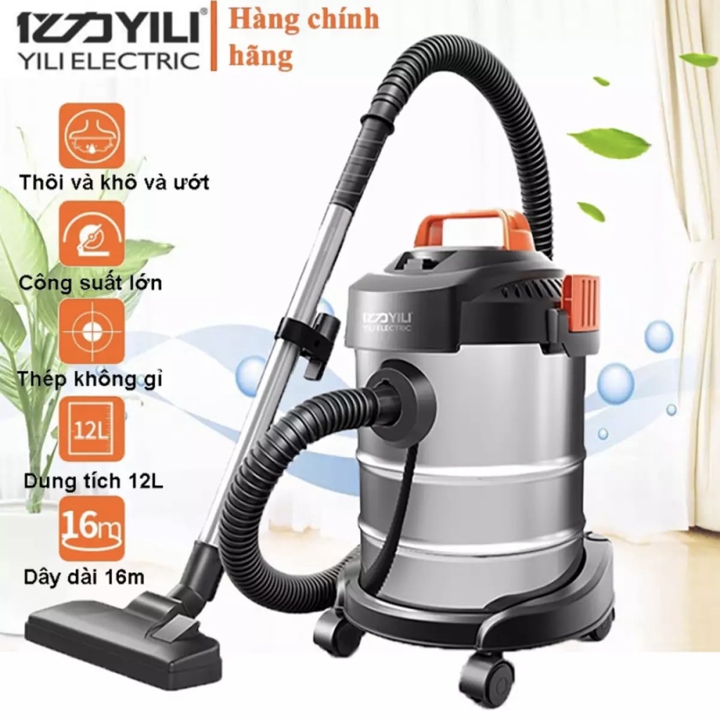Máy hút bụi công nghiệp đa năng khô và ướt Yili YLW-6263A loại 12 lít công suất 1200W - thùng inox loại cầm tay ô tô
