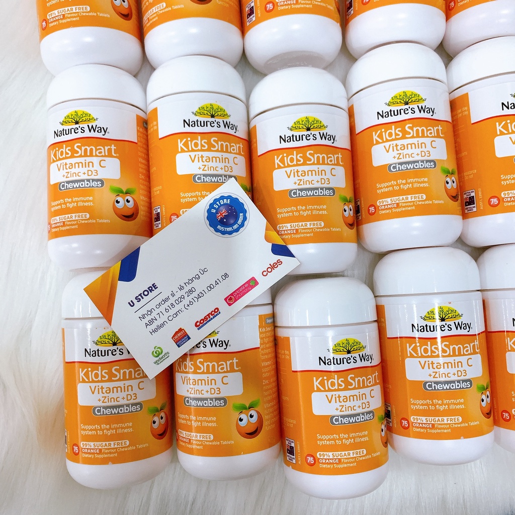 Viên Nhai Nature's Way Kids Smart Vitamin C+ZinC+D3 Chewable Tablets Bổ Sung Vitamin Cho Bé