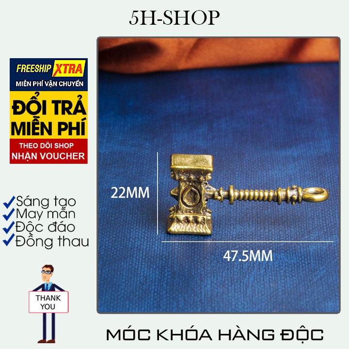 Móc khóa đồng thau tượng hình cái búa thor cực đẹp may mắn độc đáo lạ phong cách bền bỉ đẹp.5H