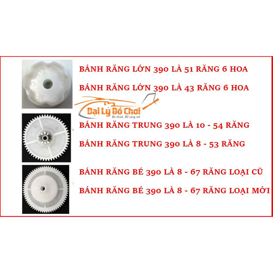 dochoi.vn Bộ bánh răng nhựa dành cho động cơ 390 chạy nguồn 6-12 của xe điện trẻ em Hàng mới 100%