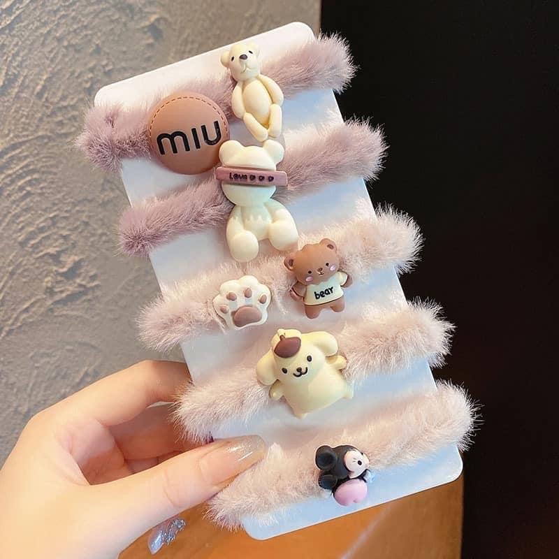 Set 5 chun tóc lông hình gấu xinh xắn