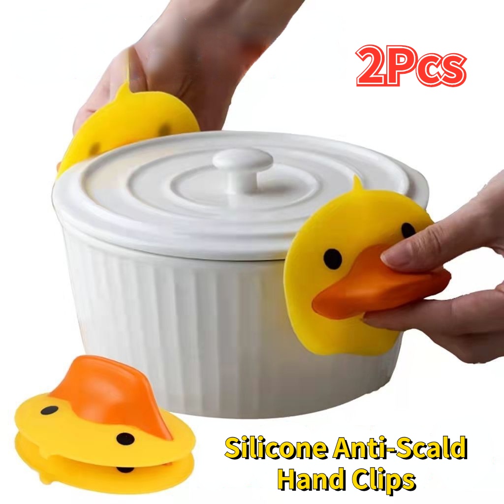 Set 2 Găng Tay Silicone Cách Nhiệt Chống Bỏng Hình Vịt Vàng Cho Nhà Bếp