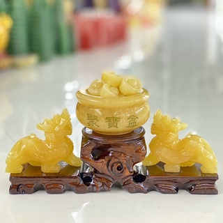 Combo tỳ hưu phong thủy 10cm + bát tụ bảo phong thủy 10cm đá ngọc hoàng long