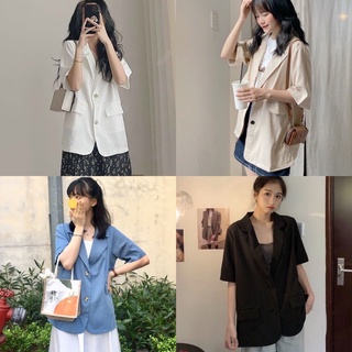 Áo vest - blazer nữ cộc tay kiểu dáng hàn quốc nhẹ nhàng công sở 2 cúc A425 SUTANO