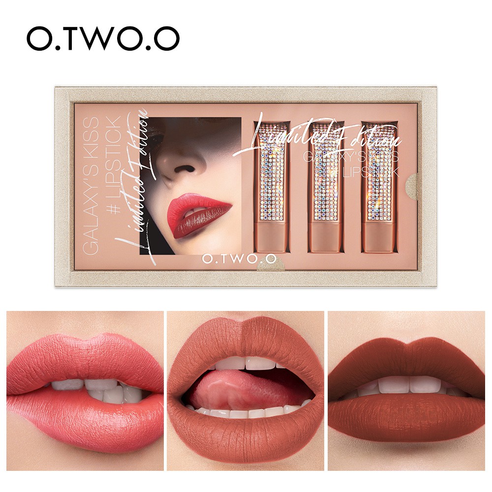 Set 3 son môi O.TWO.O màu lì lâu trôi không thấm nước thời trang 130g | BigBuy360 - bigbuy360.vn