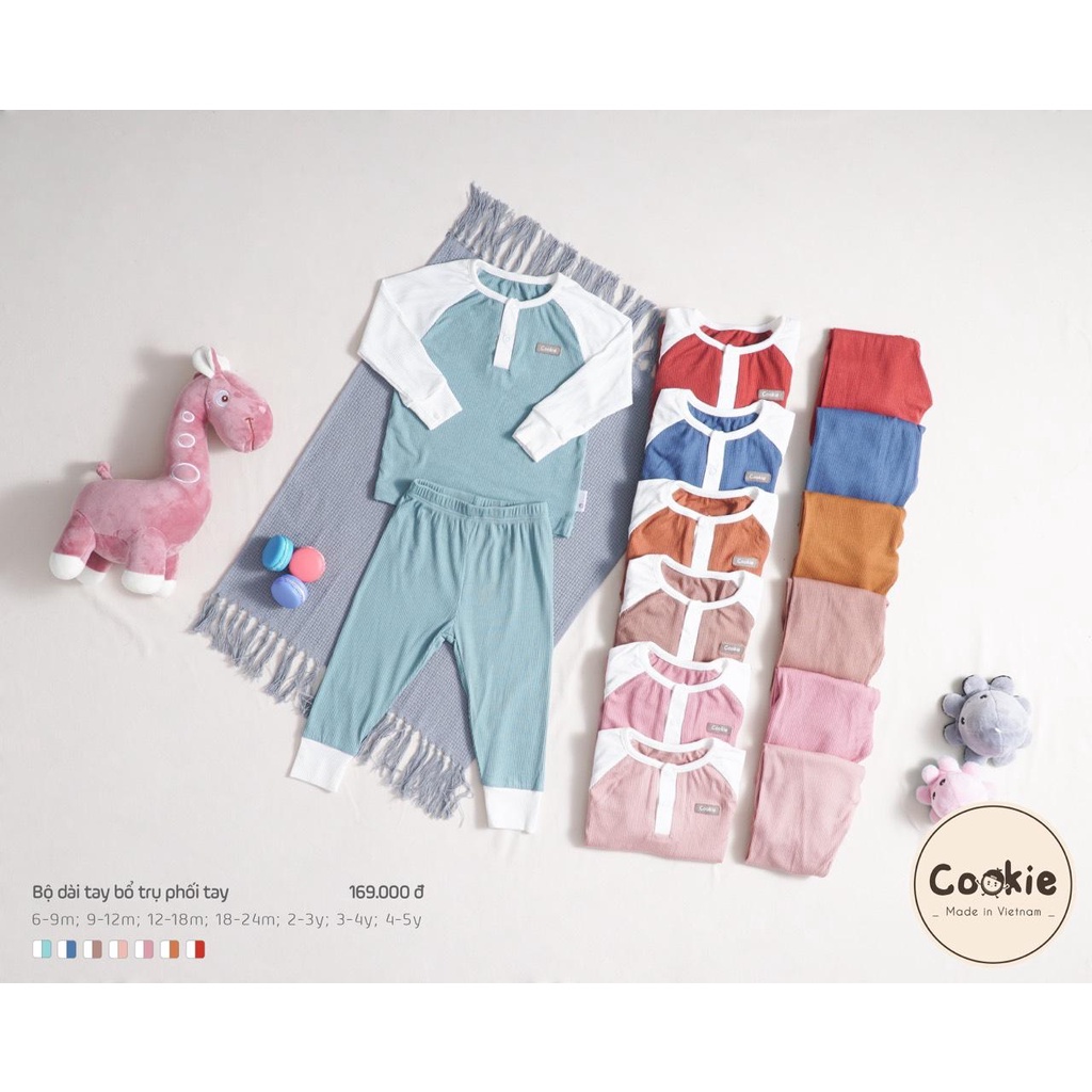 Bộ cổ trụ dài tay phối tay Cookie chất vải tăm lạnh cho bé